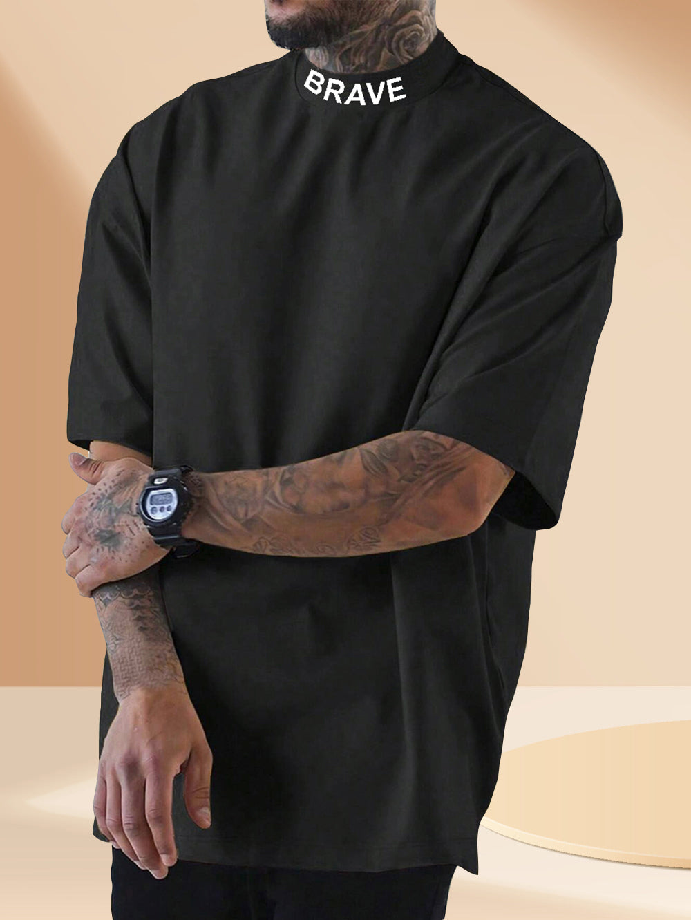 Letter printed - High Neck Oversized T-shirt