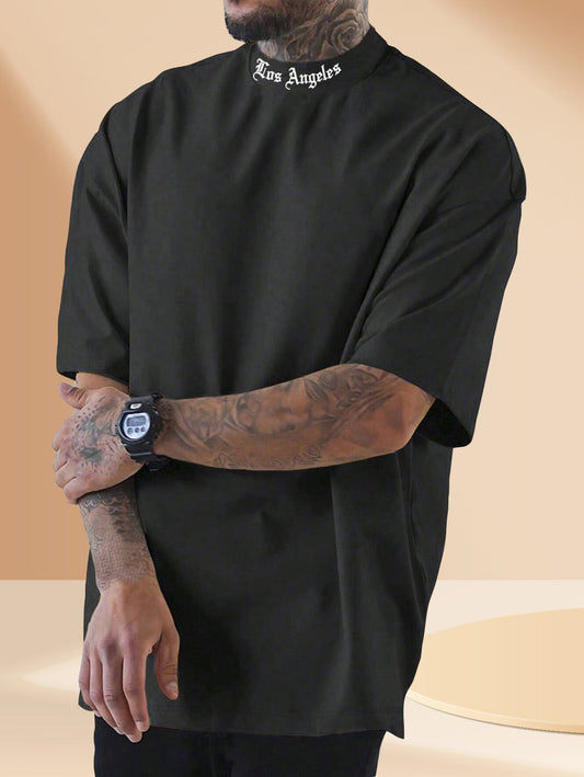 Letter Printed - High Neck Oversized T-shirt