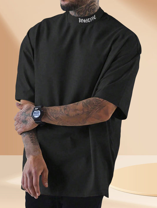 Letter Printed - High Neck Oversized T-shirt