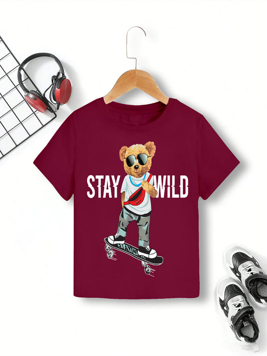 Manlino boys Maroon half sleeve round neck tshirt