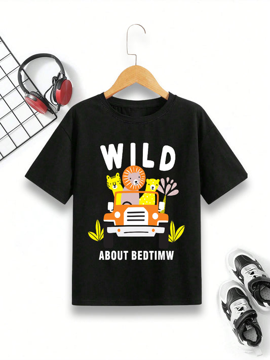 Manlino Kids Black half sleeve round neck tshirt