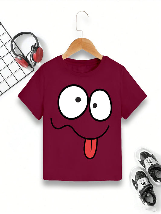 Manlino Kids Maroon half sleeve round neck tshirt