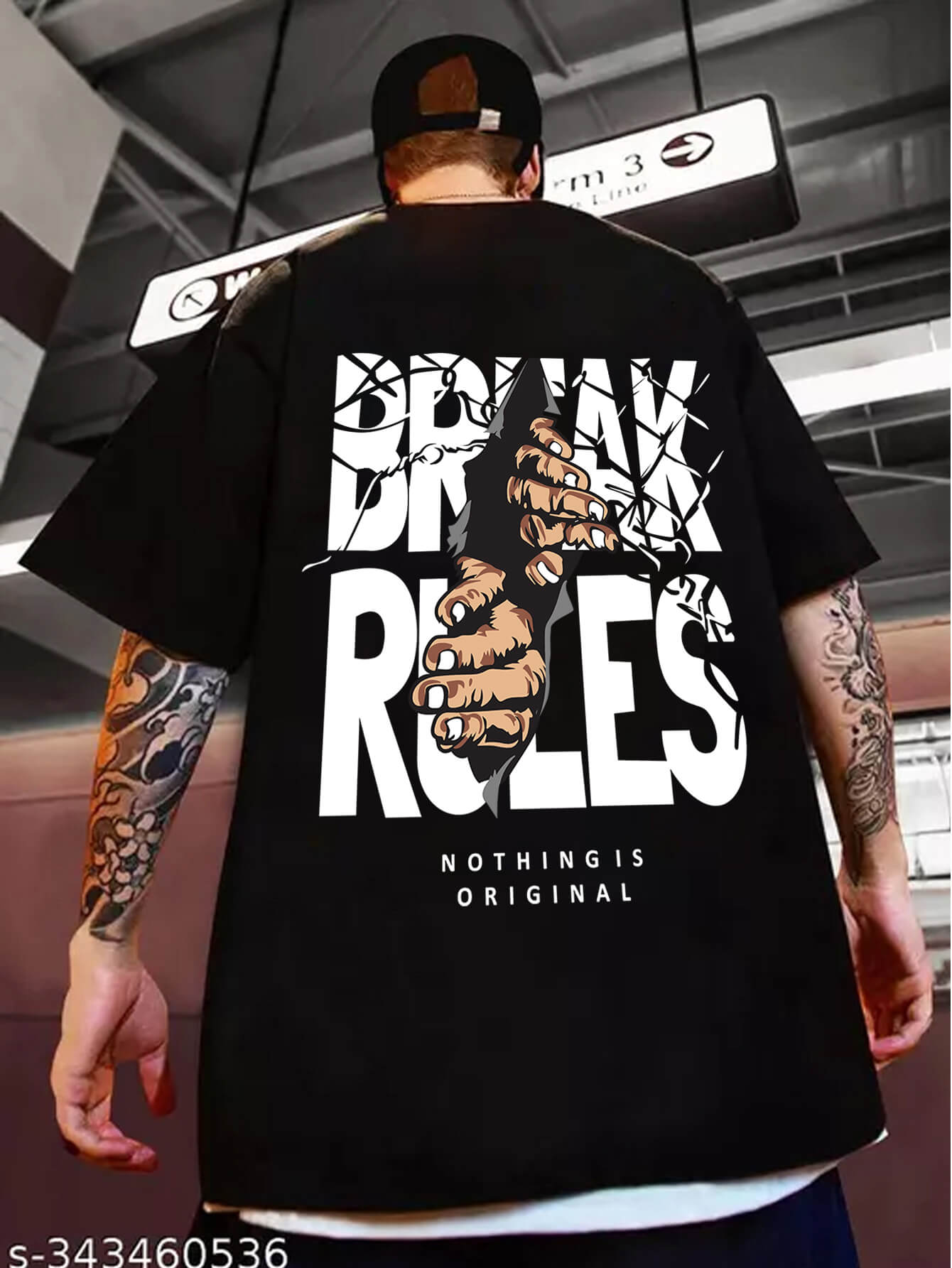 Buy Men's Black Color Round Neck Graphic Printed Oversized Tees