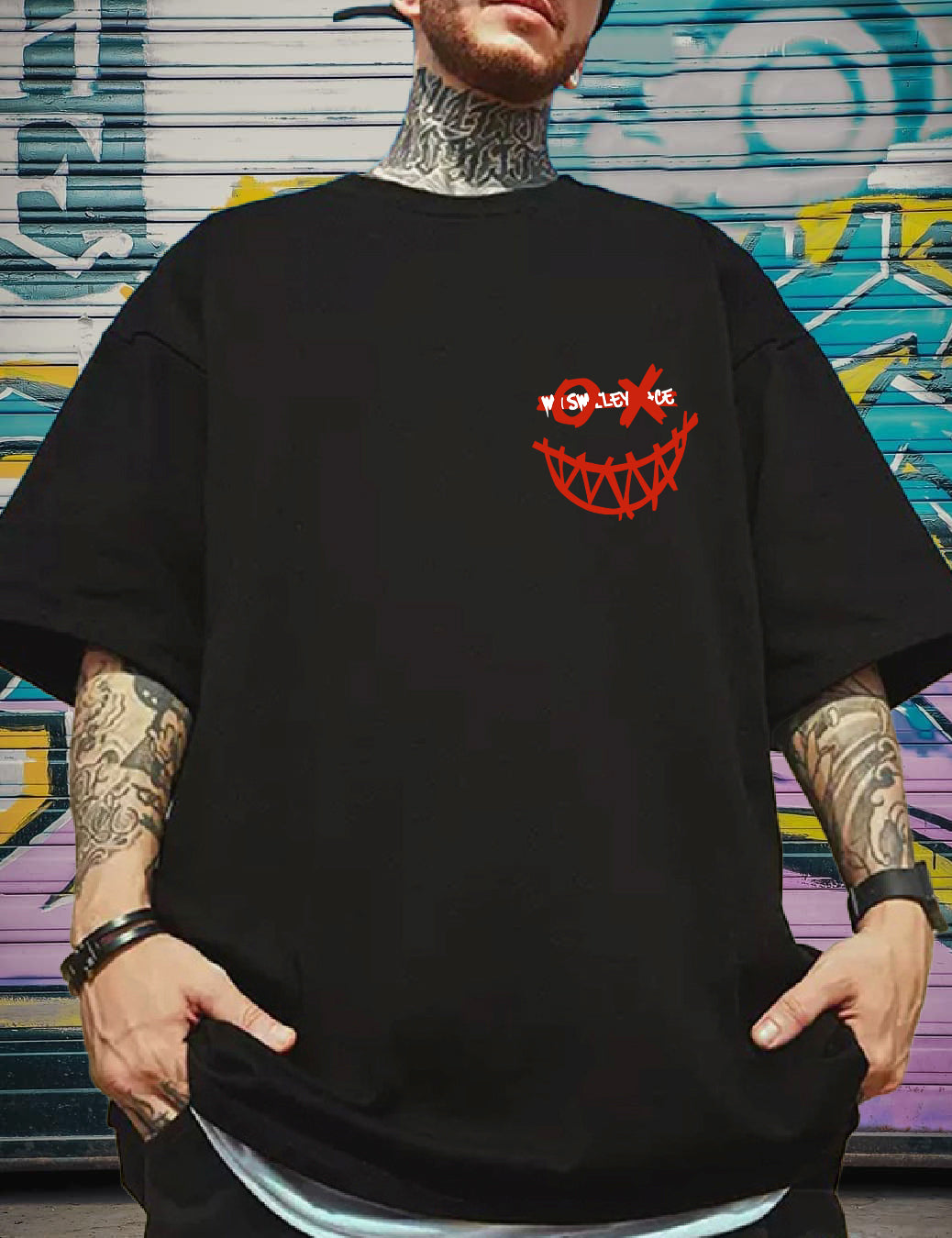 Fake Smiley Face - Oversized Tshirt