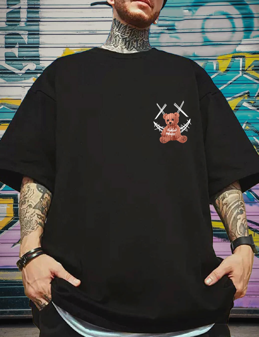 teddy print oversized tshirt