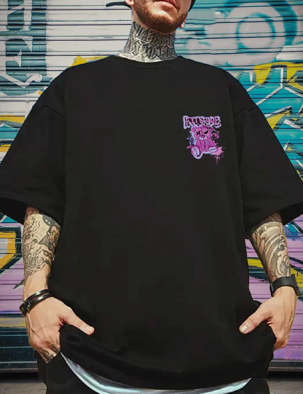 attitude black t shirt- oversized t shirt