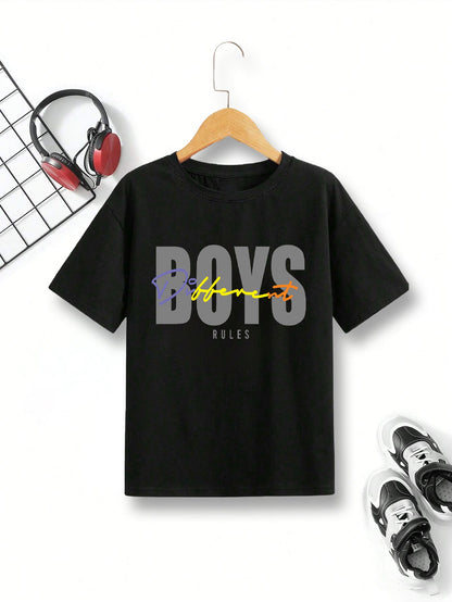 Manlino boys Black half sleeve round neck tshirt